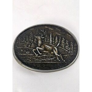 VTG Deer Belt Buckle Running Buck Forest Hunting Brass Tone Western 3" x 2.25"‎
